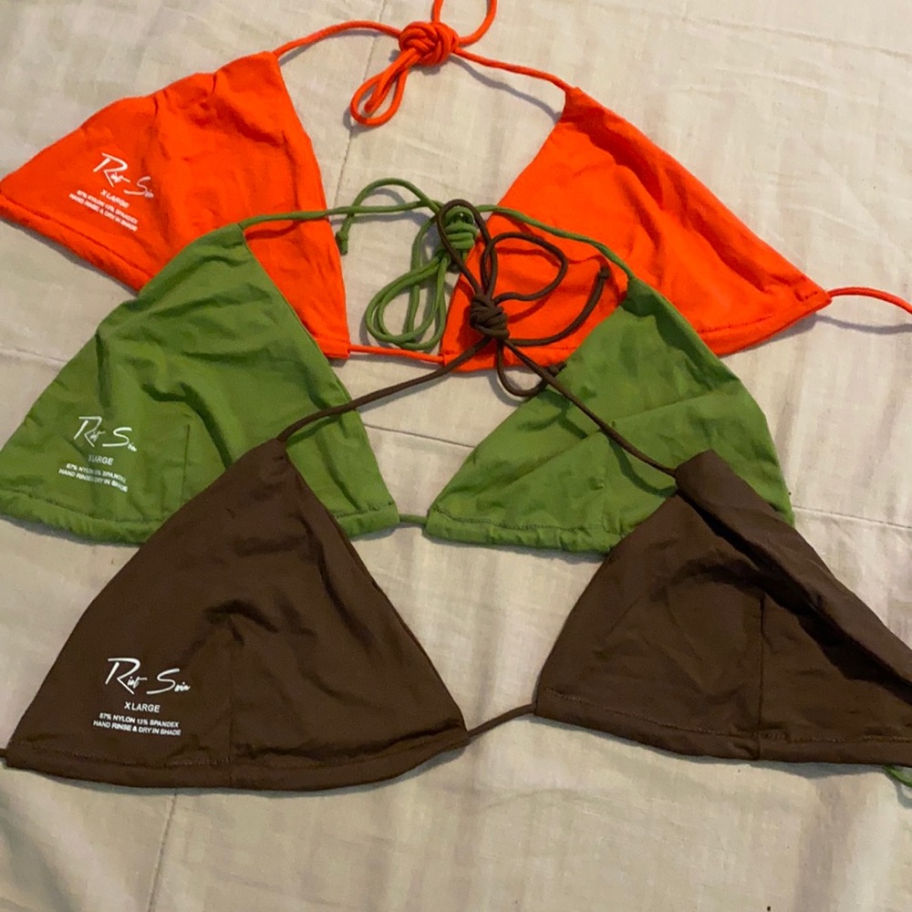 Riot Swim Bixi Bikini Top Chocolate, Coral, Matcha